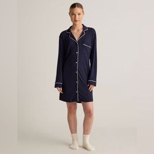 Quince Bamboo Jersey Sleep Shirt Nightgown Navy Size Large